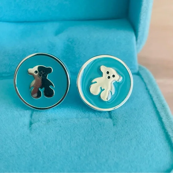 Tous Silver Turquoise Muffin Silver Bear Button Earrings - Picture 2 of 16